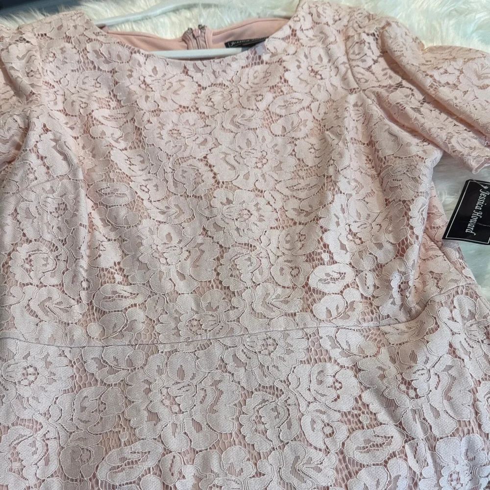 Jessica Howard Women's Blush Pink Lace Fit-and-Flare Dress Size 14